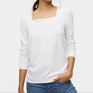 {Loft} Square Neck Sweatshirt in White - Women’s XXS